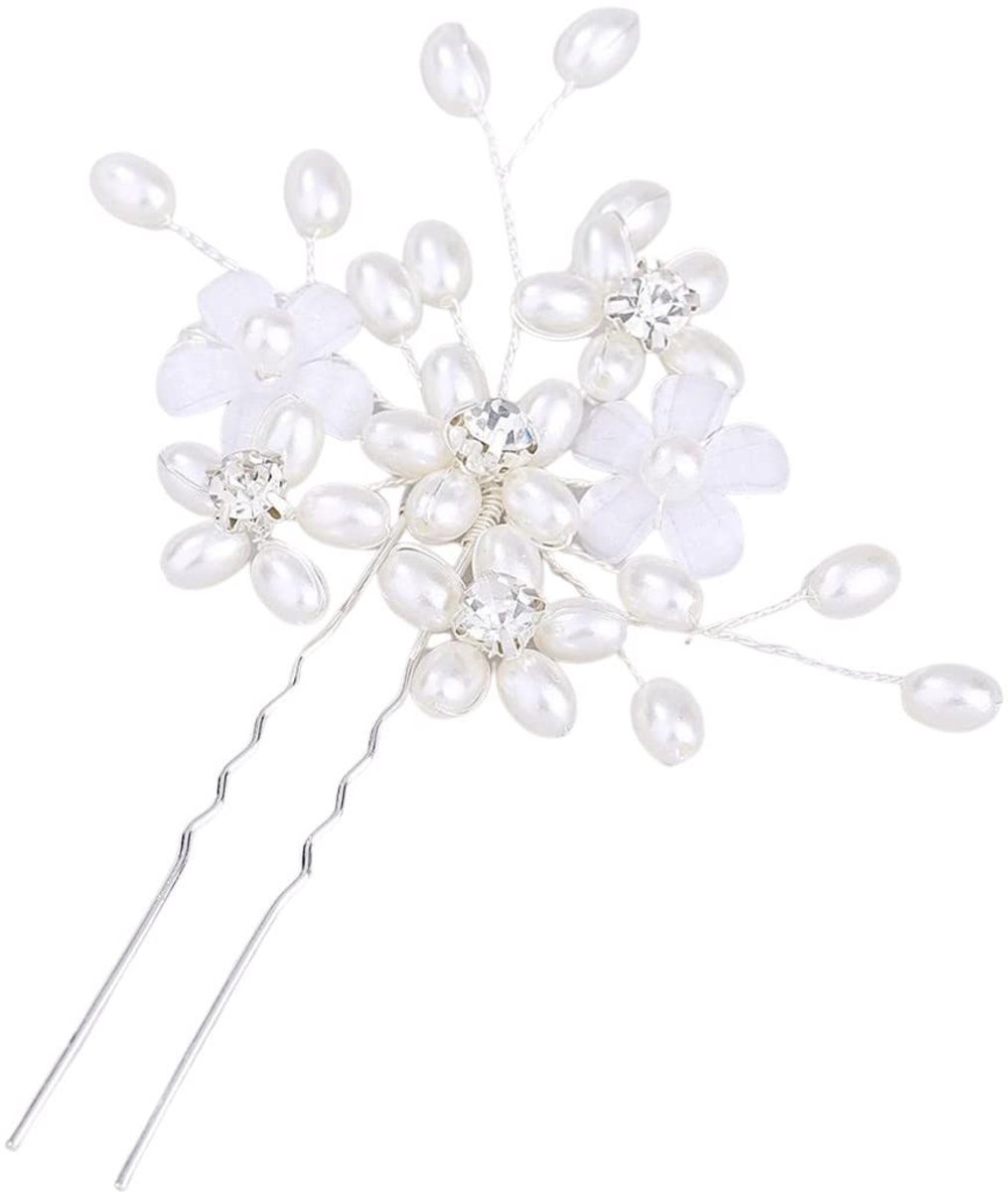 Haarspelden Bruiloft - Haarsieraad Parels - Bruidskapsel Versieren - Handgemaakt Bloem Design - 69 x 53 cm - Zilver