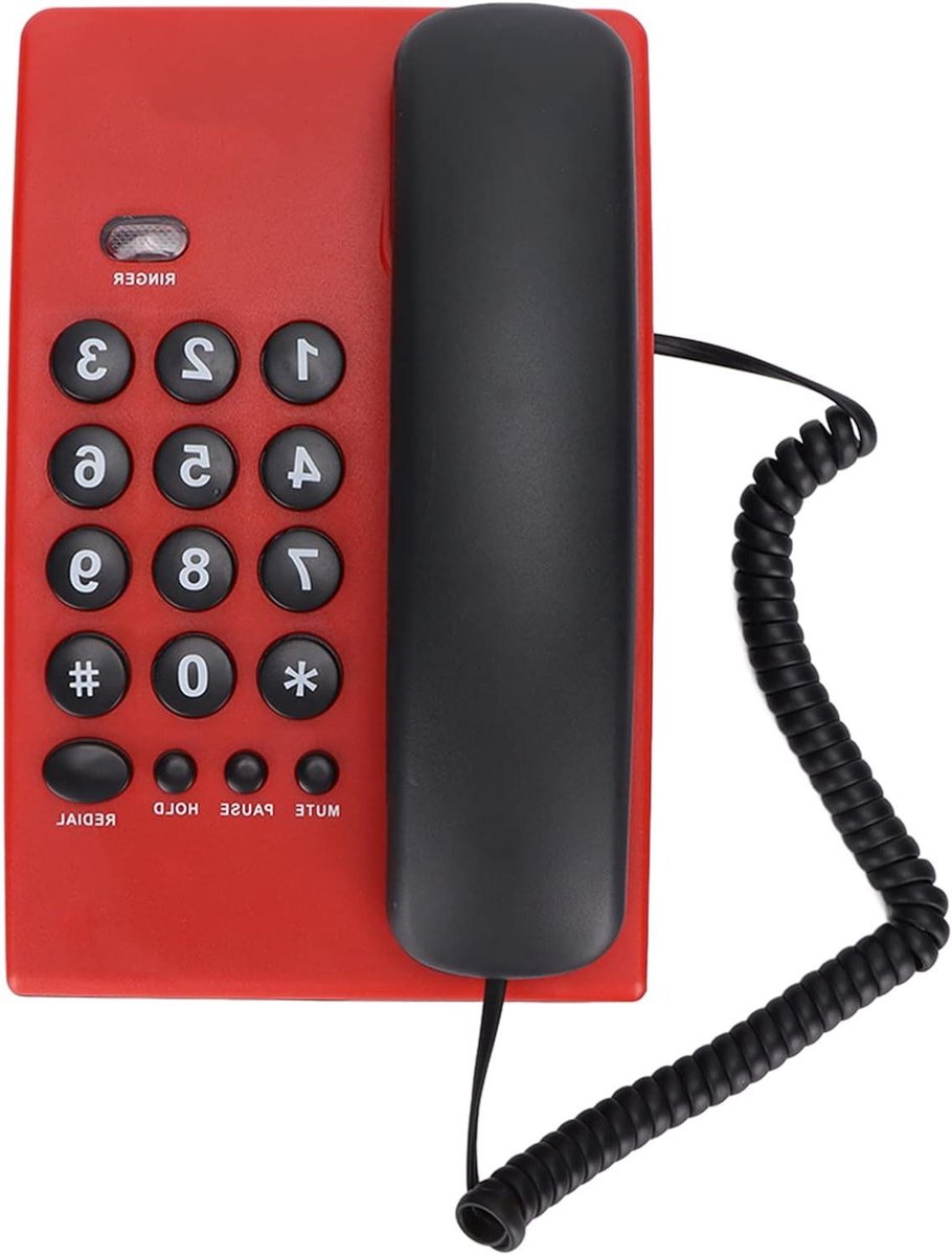 Vaste Telefoon - Bureautelefoon Thuis - Eenvoudig Bellen - Dubbele Magnetische Handset - 20 cm - Rood