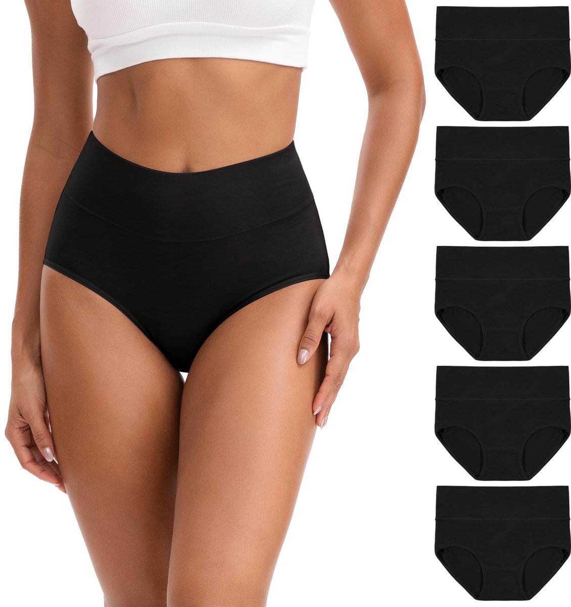 Solidchoice - Damesonderbroeken van Katoen met Hoge Taille, Set van 5