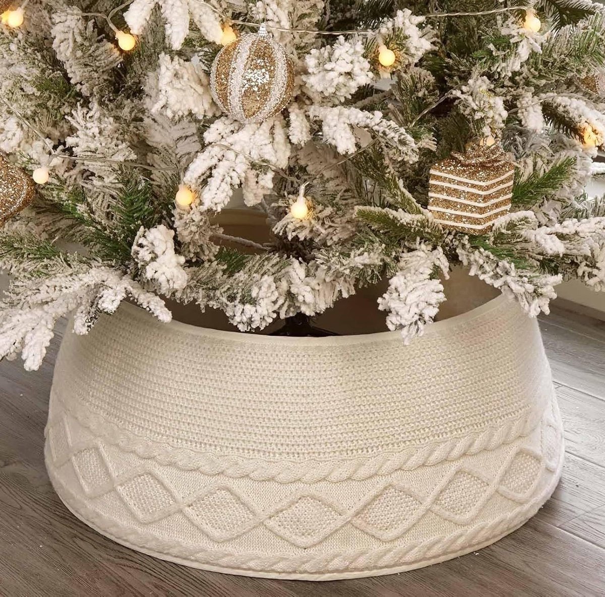 Namajunas - Kerstboomrok - Kerstboomversiering - 72 x 58 x 23.5 CM - Kerstboom-basishoes - Voor 5 ft-7.5 ft Kerstboom - Kerstornamenten - Kerstboomkraag - Kerstversiering - Kerstversiering Decoratie Binnen - Beige Breien