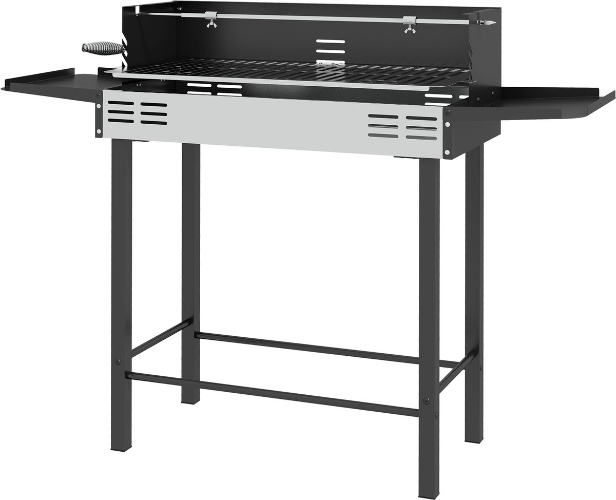 Houtskoolbarbecue - barbecue - met drie roosters en inklapbare zijpanelen - afmetingen 118 x 32 x 90 cm - zwart