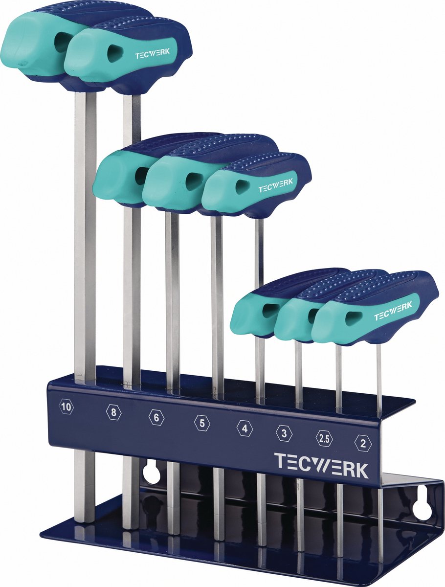 Stiftsleutelsset 8-dlg. SW 2-10 m.dwarsgreep in werkbankstandaard TECWERK