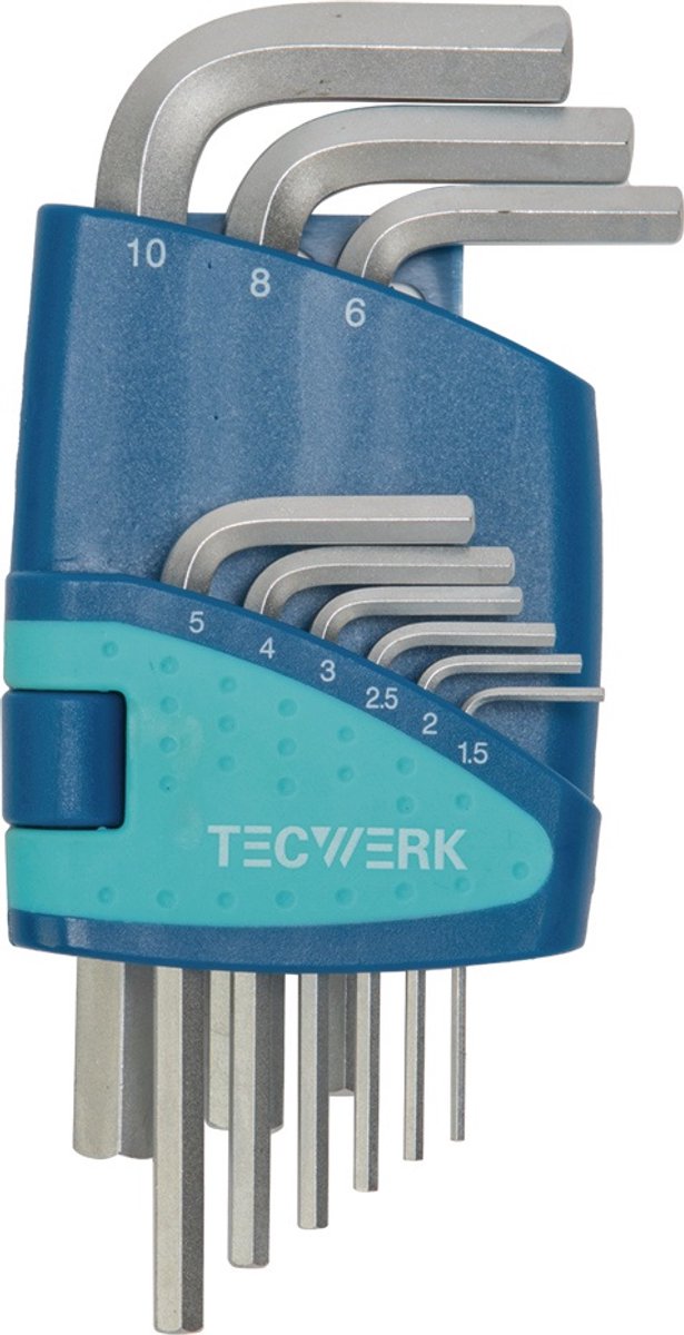 Zeskant-haaksleutelset 9-delig kunststof houder SW 1,5-10mm kort TECWERK