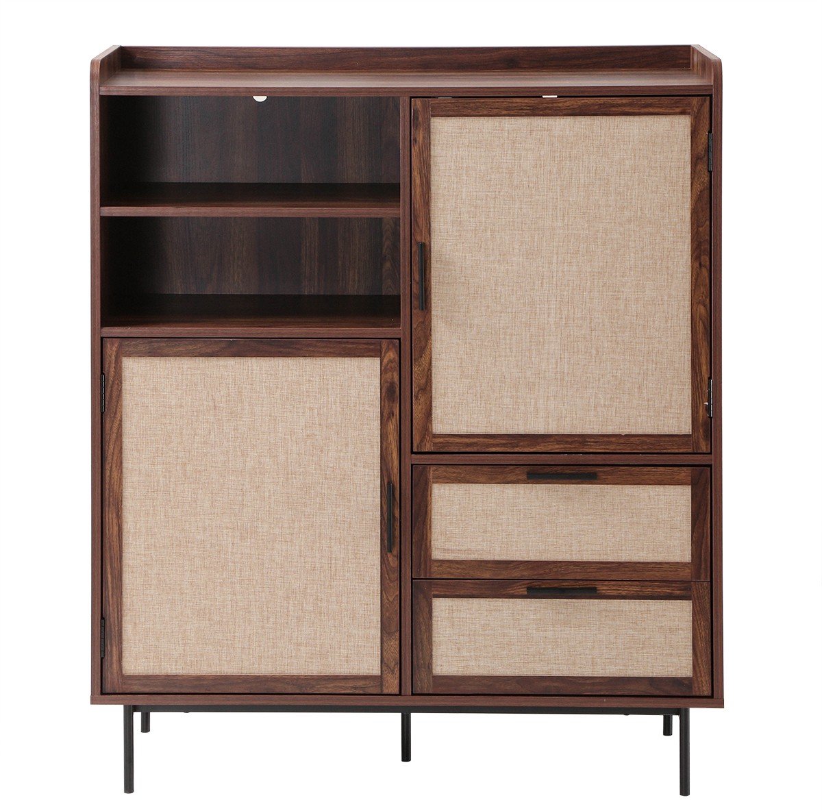 CALICOSY - Hoge buffetkast met 2 deuren en 2 laden met stoffen fronten H120 cm - JETSON