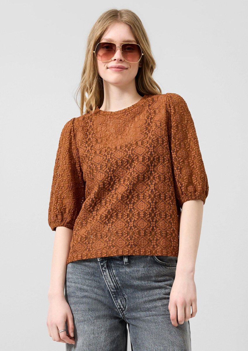 Q/S designed by - Dames t-shirt - Maat L - Vrouwen - Bruin - polyamide