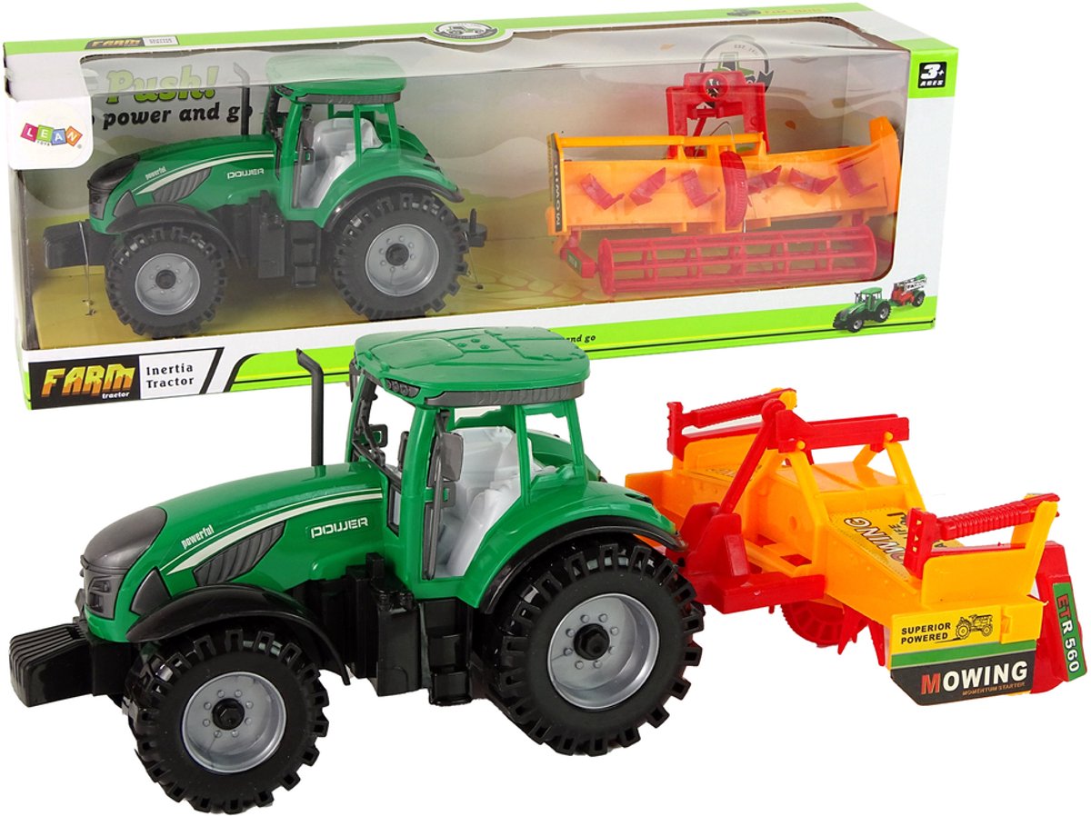 Groene Tractor Met Oranje Cultivator Voor Kinderen