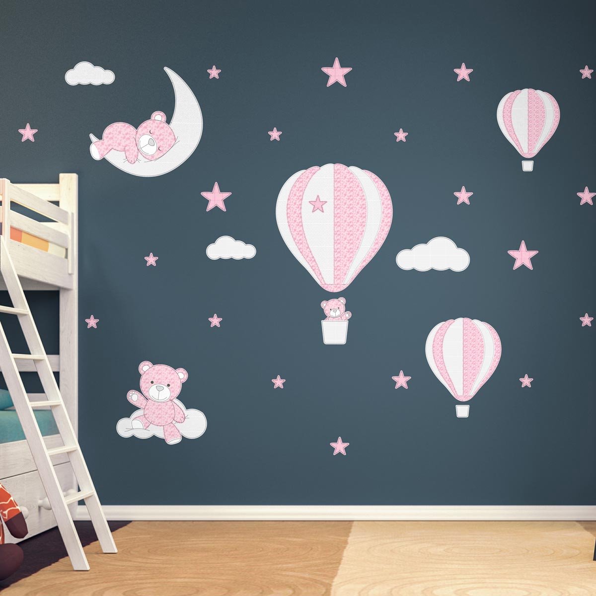 Ambiance Sticker Muurstickers - Heteluchtballonnen en teddyberen in de wolken - Zelfklevende stickers - 50x65cm Multi color