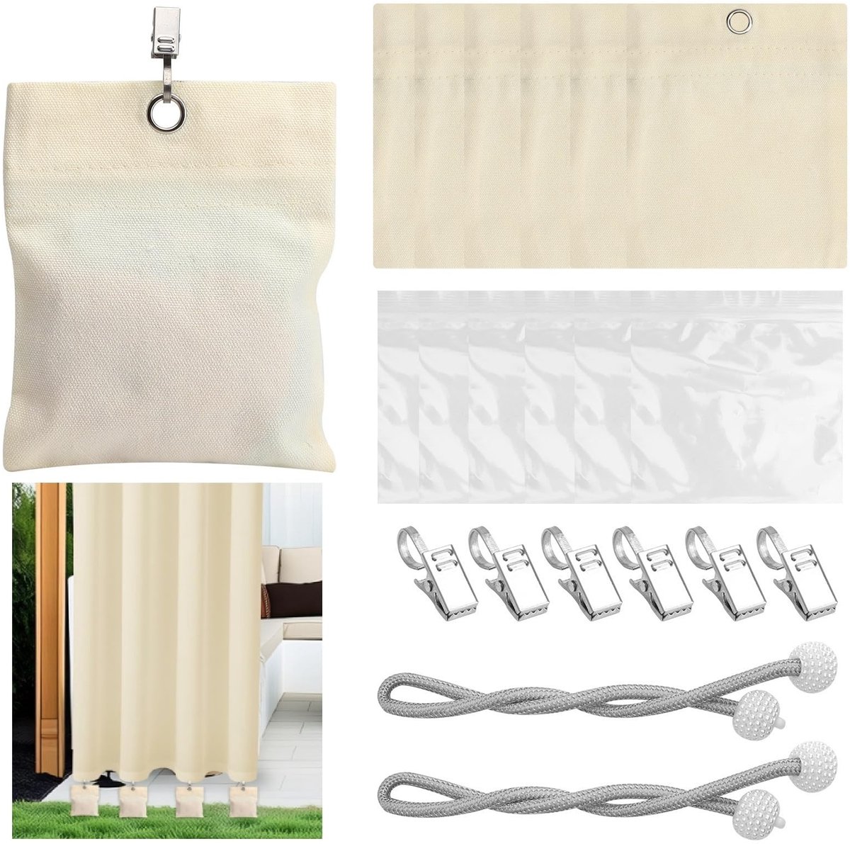 Solidchoice - Set van 6 Buiten Gordijnen met Accessoires