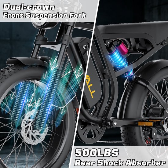 Elektrische Fiets - Elektrische fietsen - Motor 250W - 20 Inch City Commuter EBike - max belasting 150kg - kleurendisplay - 25 km/h - 7 Versnellingen - 3 rijmodi - Verwijderbare accu met slot - zwart — afbeelding 3