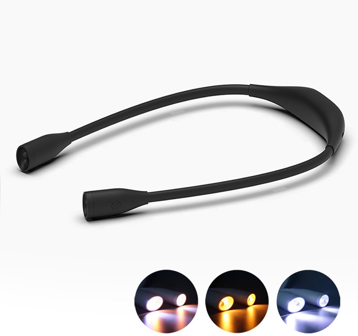Verbeterde nekleeslamp met dubbele kleurtemperatuur, oplaadbare draagbare LED-leeslamp met Type-C-aansluiting, oogvriendelijk, traploos dimbaar, handsfree nachtlampje voor buiten - zwart