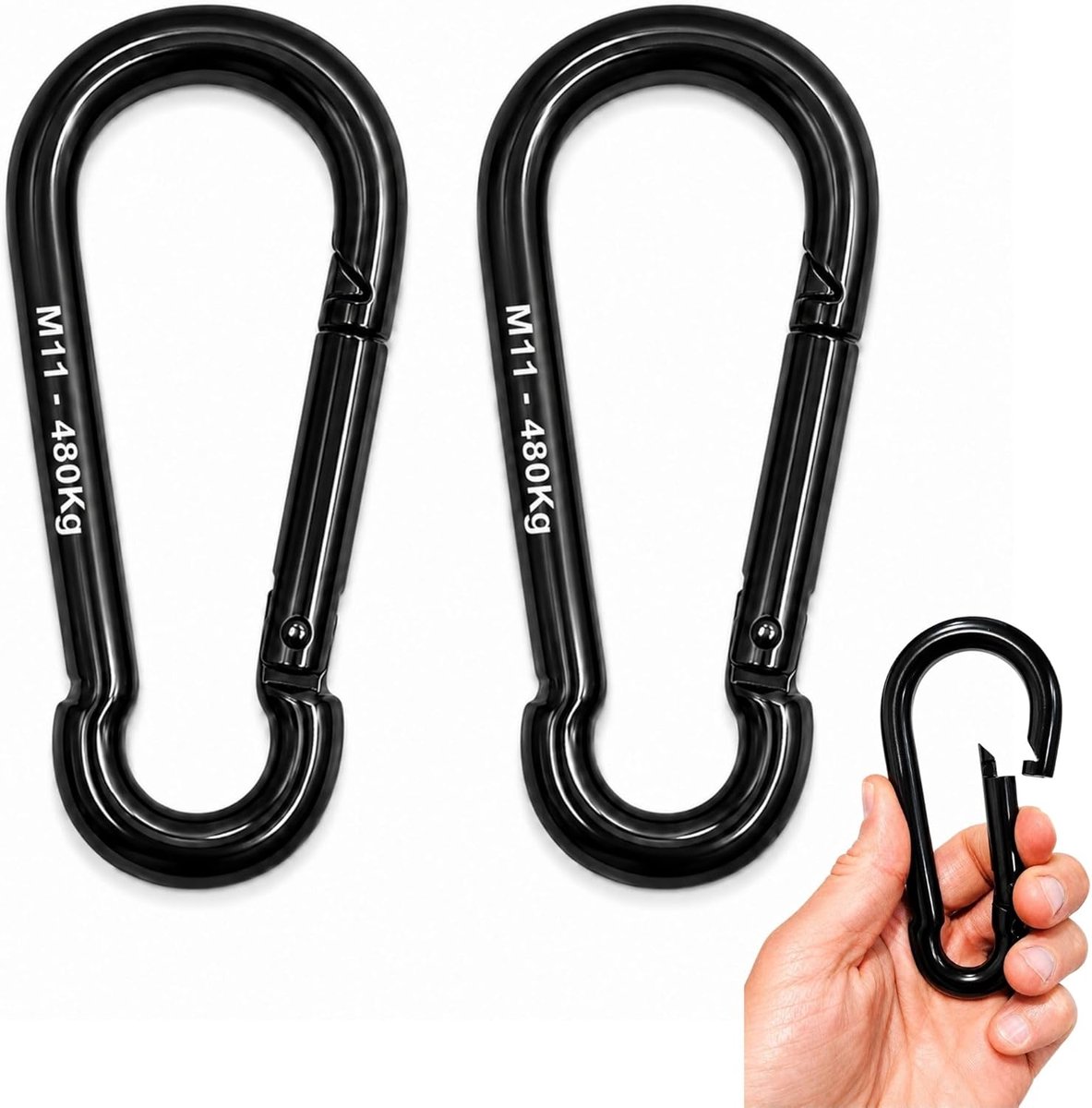 Carabiner 120 mm - roestvrij staal - automatische veersluiting - ideaal voor hangmatten en kamperen - SnelShoppen