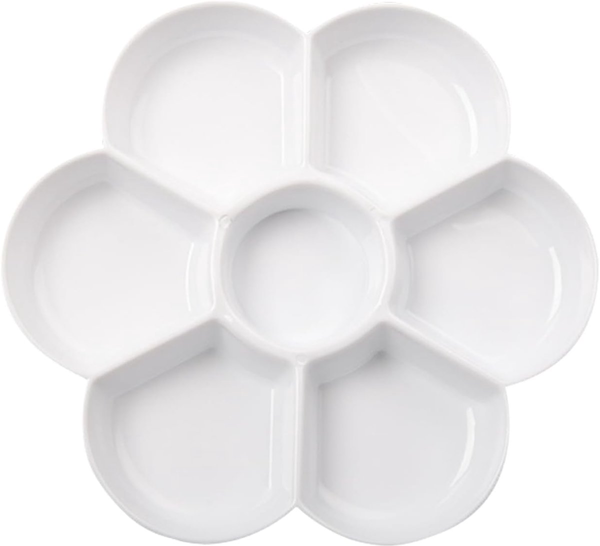 SnelShoppen - Porselein Verf Palet met 7 Wells voor Water, Olie, Acryl, 11,2 cm, Wit, Ideaal voor Schilderen en Kunstprojecten