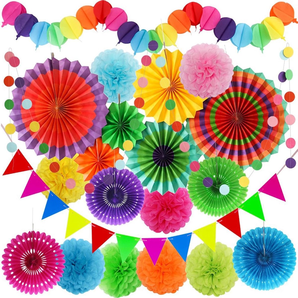 Papieren decoraties voor het nieuwe schooljaar - kleurige bloemen en slingers - duurzame versiering - SnelShoppen