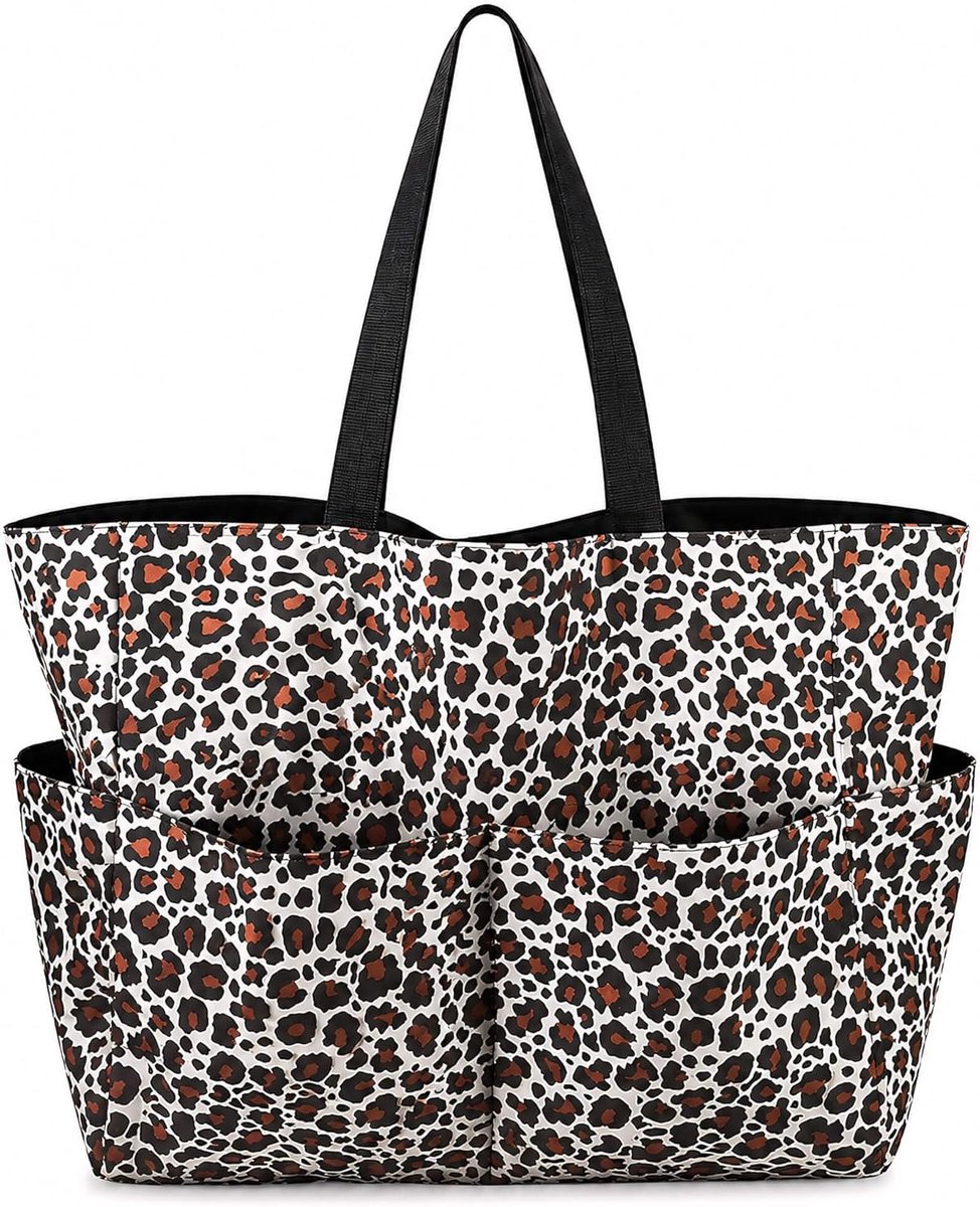 waterdichte strandtas 45 x 38 x 17 cm - leopard patroon - 9 vakken - ideaal voor strand en boodschappen - SnelShoppen