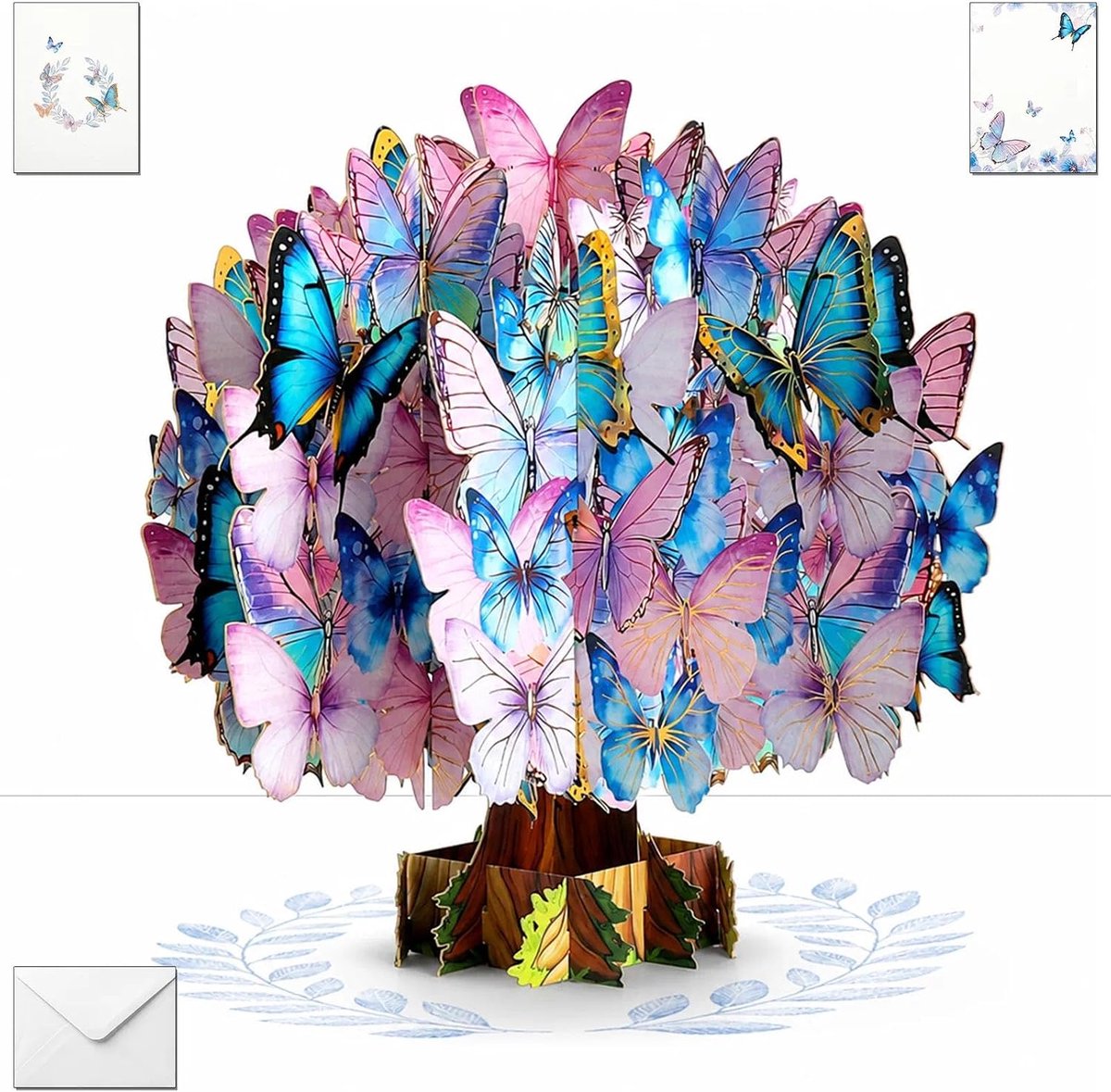 3D Pop-Up Wenskaart Vlinders en Bloemen 14,9 x 19,9 cm - Met Envelop en Inlegkaart - Verjaardagskaart - SnelShoppen
