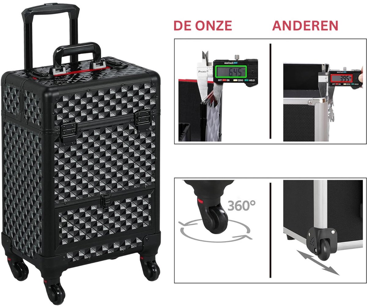 QUOVO® Kapperstas – Kapperskoffer Met Schouder Riem – Waterdichte Barber Case – Zwart - 35cm x 25cm x 56cm