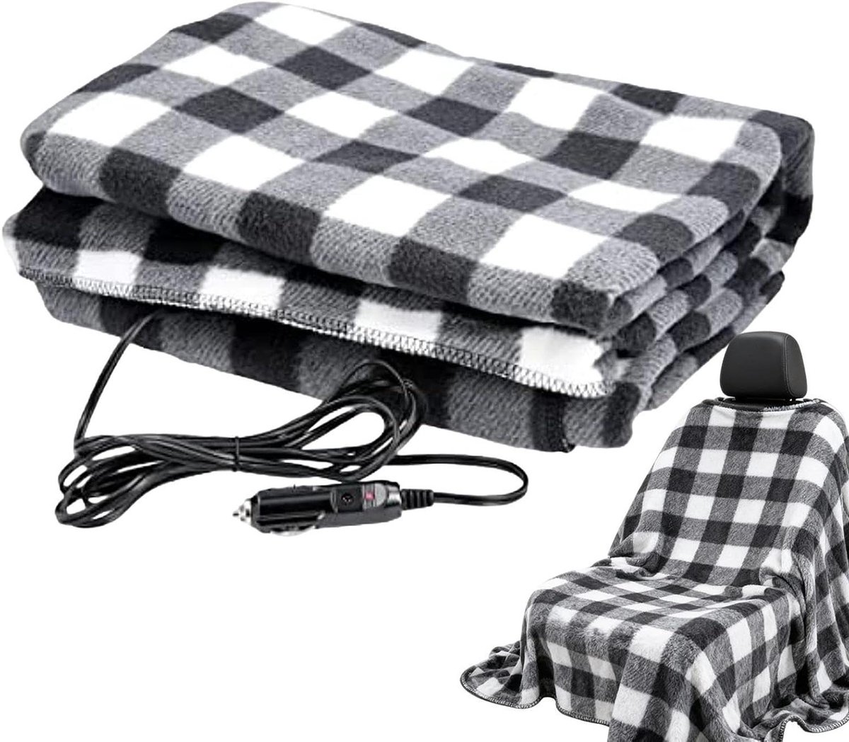 Autoverwarming - Verwarmde plaid - Reizen met de auto - 3-traps warmte-instelling - 436 x 412 cm - Zwart