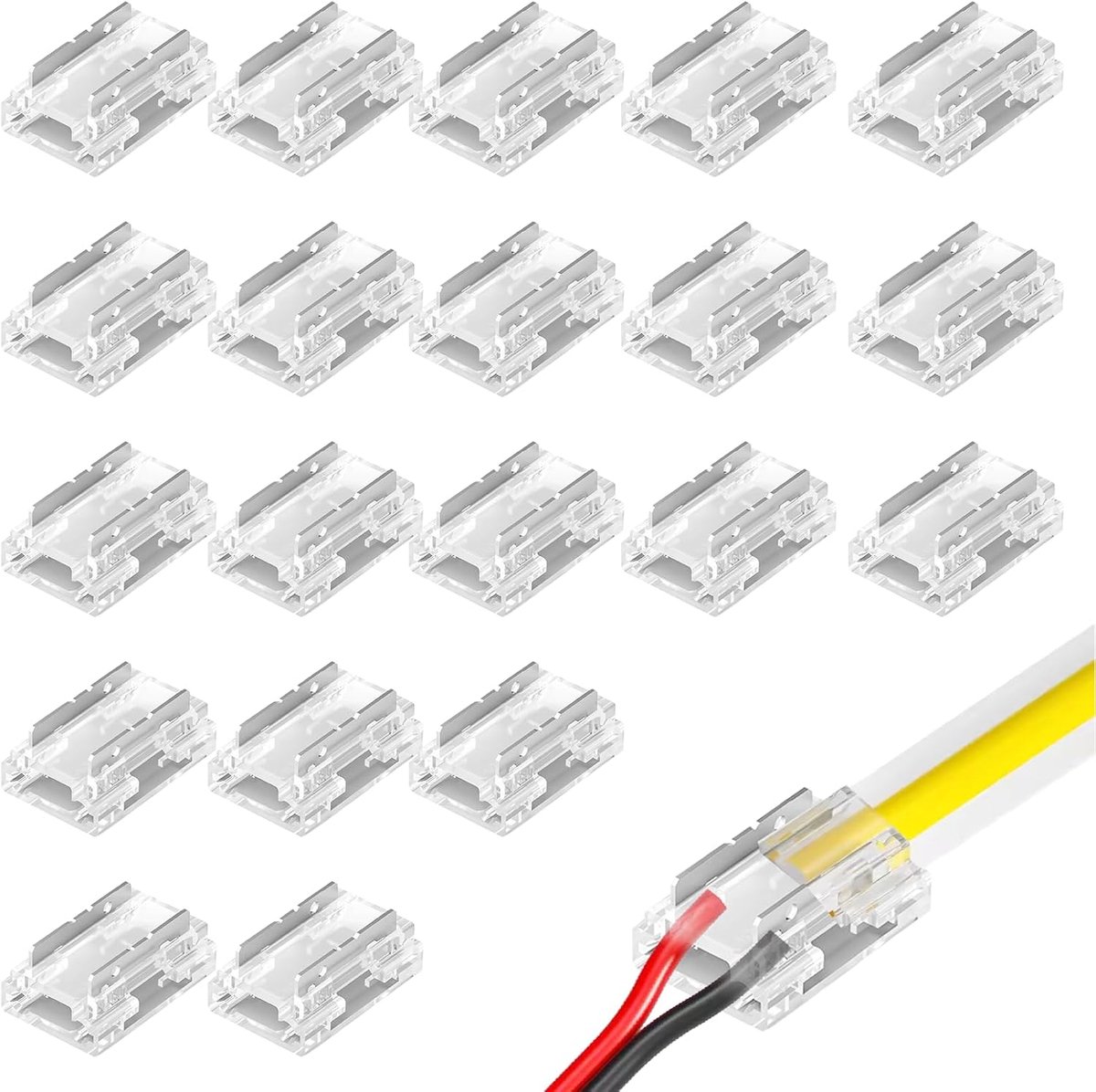 LED strip connector 20 stuks - 2 pin connector - transparante hoekconnector - eenvoudig soldeervrij aansluiten - SnelShoppen