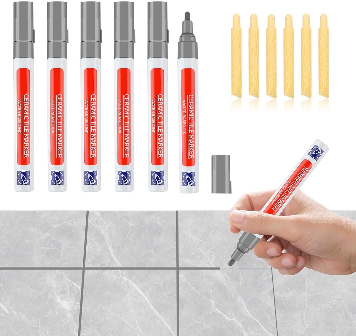 Sealing Pins Set van 6 - Grout Pen met Vervangbare Punt - Waterdicht voor Tegels en Joints - SnelShoppen