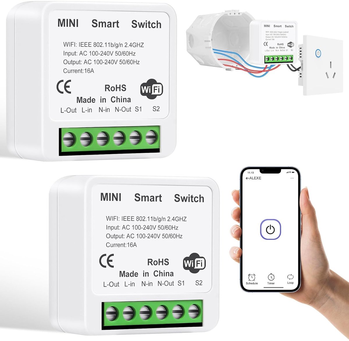 Draadloze lichtschakelaar 2 stuks - Smart 2.4GHz technologie - Tot 30 m bereik - App bediening en apparaat delen - SnelShoppen