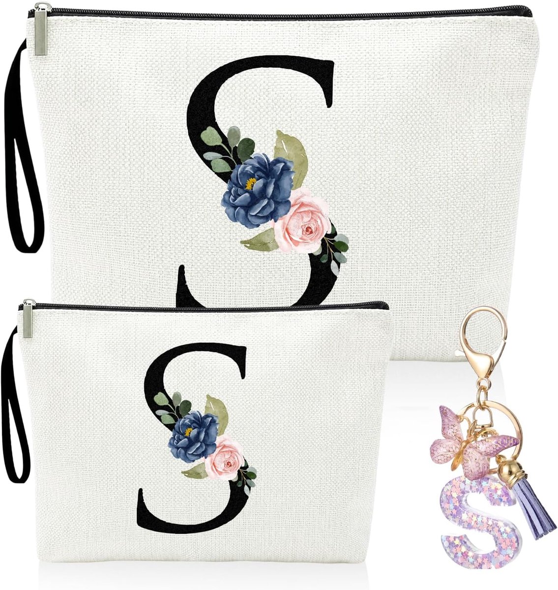 Make-up tas met initiaal - 2-in-1 set met grote en kleine etui - gepersonaliseerde cosmetische tas voor dames - SnelShoppen