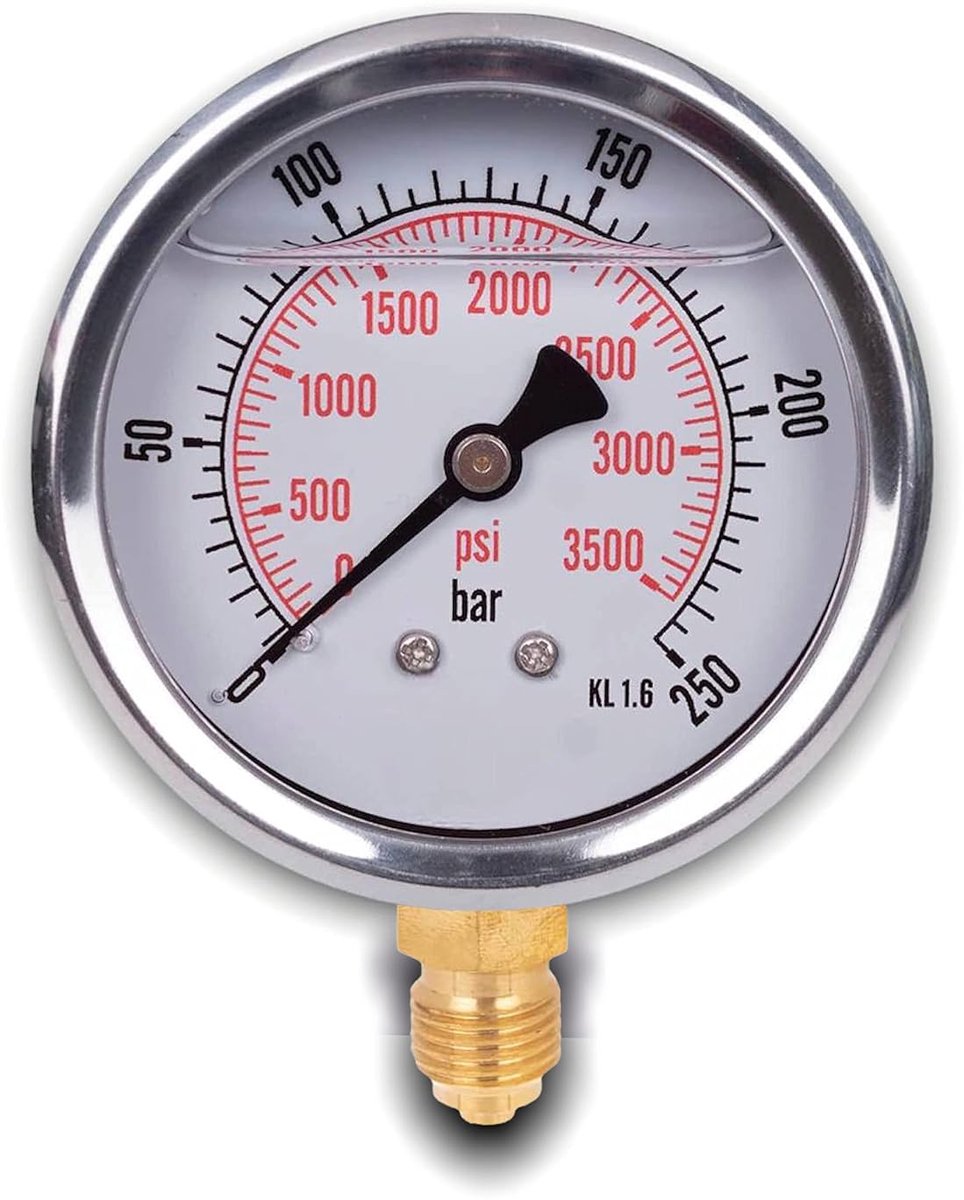 Drukmeter 63 mm - Glycerine gevuld - RVS IP65 - Geschikt voor binnen en buiten - SnelShoppen
