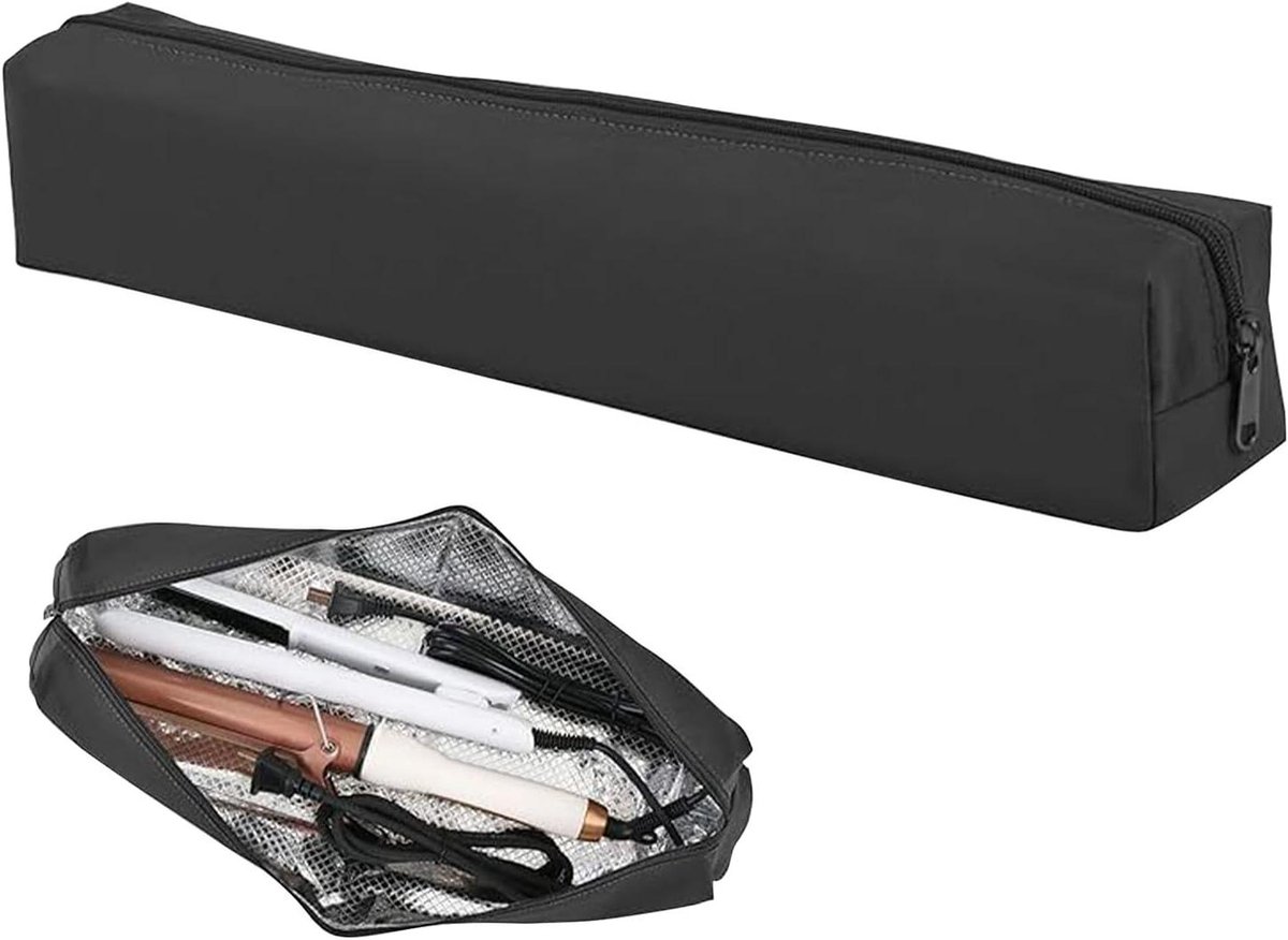 Krultang Tas - Haar Styling Organizer - Bescherming Apparaten - Hittebestendig Ontwerp - 3.15x3.35x17.72 inch - Zwart