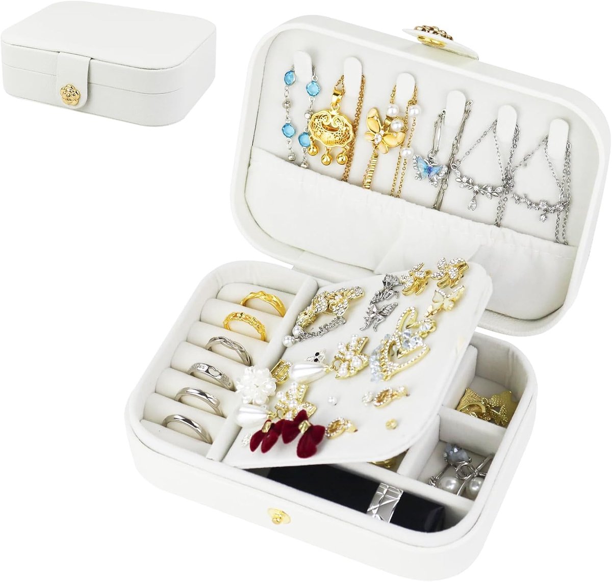 Sieradenbox voor vrouwen - Kleine PU leren reissieraadopbergdoos - Dubbel-laags ontwerp - Perfect voor reisgebruik - SnelShoppen