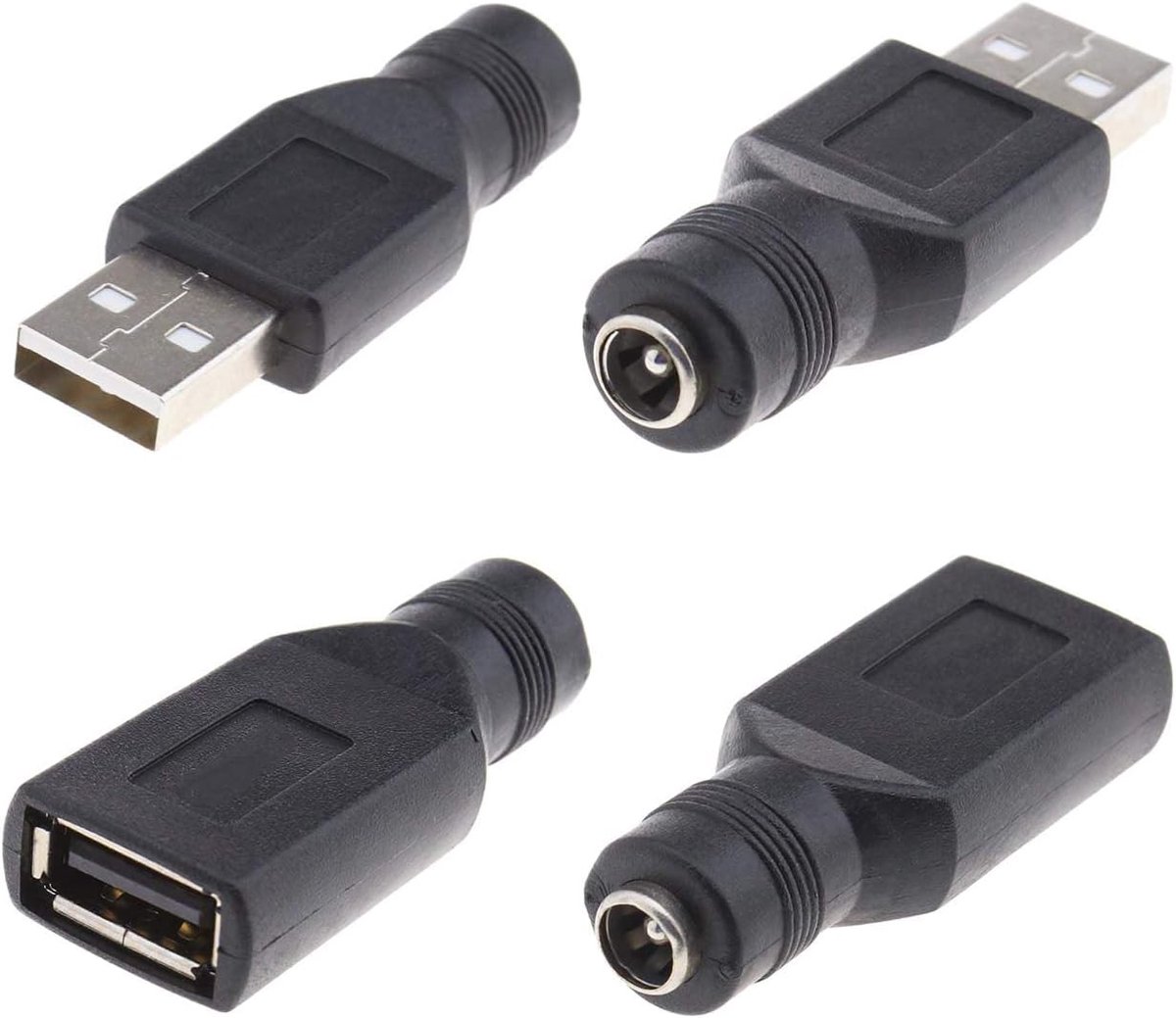 SnelShoppen - 4 Pack USB naar 5.5X2.1mm Female DC Adapter Converters - 2 USB Mannelijk & 2 Vrouwelijk - Plug & Play, Veilig, Duurzaam - Voor Laptop, P