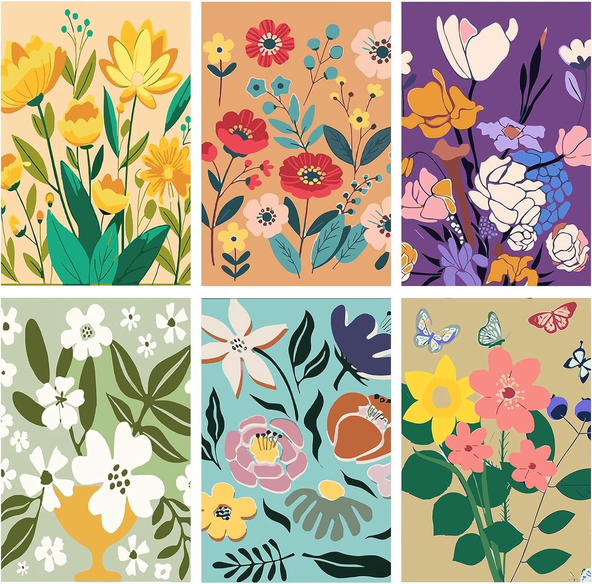 Schilderen op nummer bloemen set van 6 - landschapsschilderen op canvas 20 x 30 cm - ShopVlot