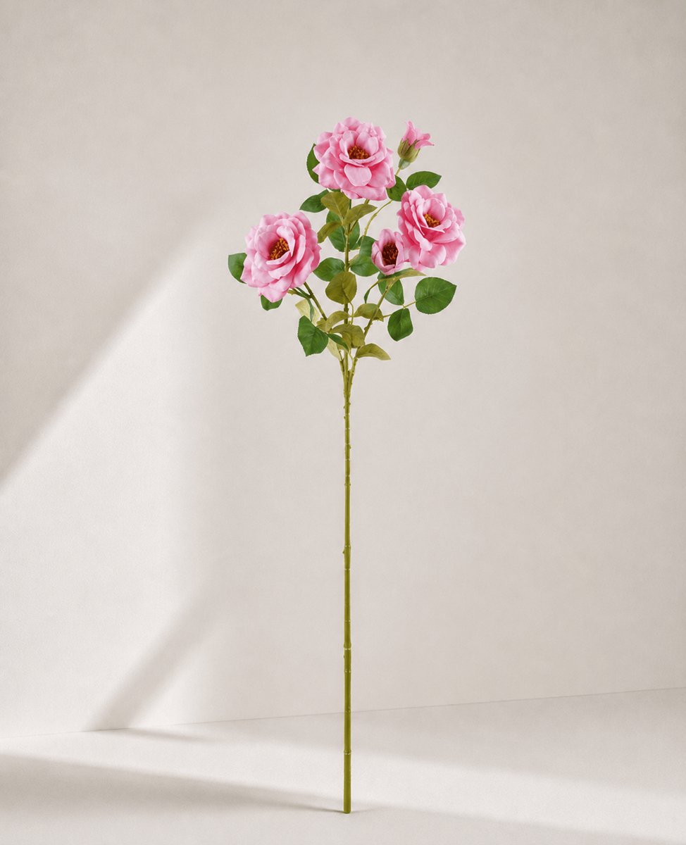 Zijden Bloem - Real Touch Trosroos - Lichtroze - 82 cm