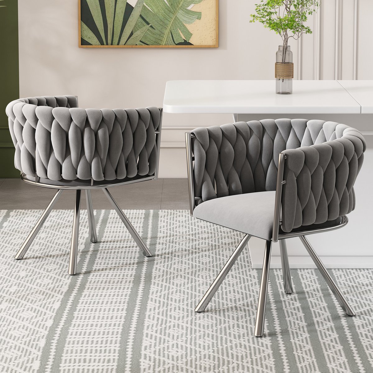 Eetkamerstoel 2-delig 62x61x57 cm - Velvet Draaistoel Met 360 Graden Rotatie En Stalen Onderstel Grijs Zilver