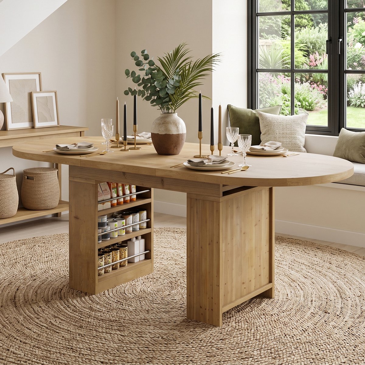 Uitklapbare Eettafel 150/200 cm - Eikenlook Eettafel Met Opbergruimte Voor 6-8 Personen Eiken