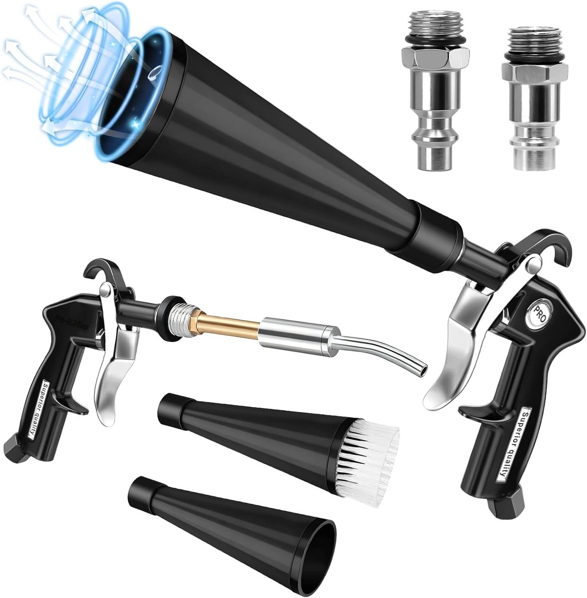 Compressed air cleaning gun - hoge druk luchtpistool - 2 aluminium nozzles - ideaal voor moeilijk bereikbare plekken - ShopVlot