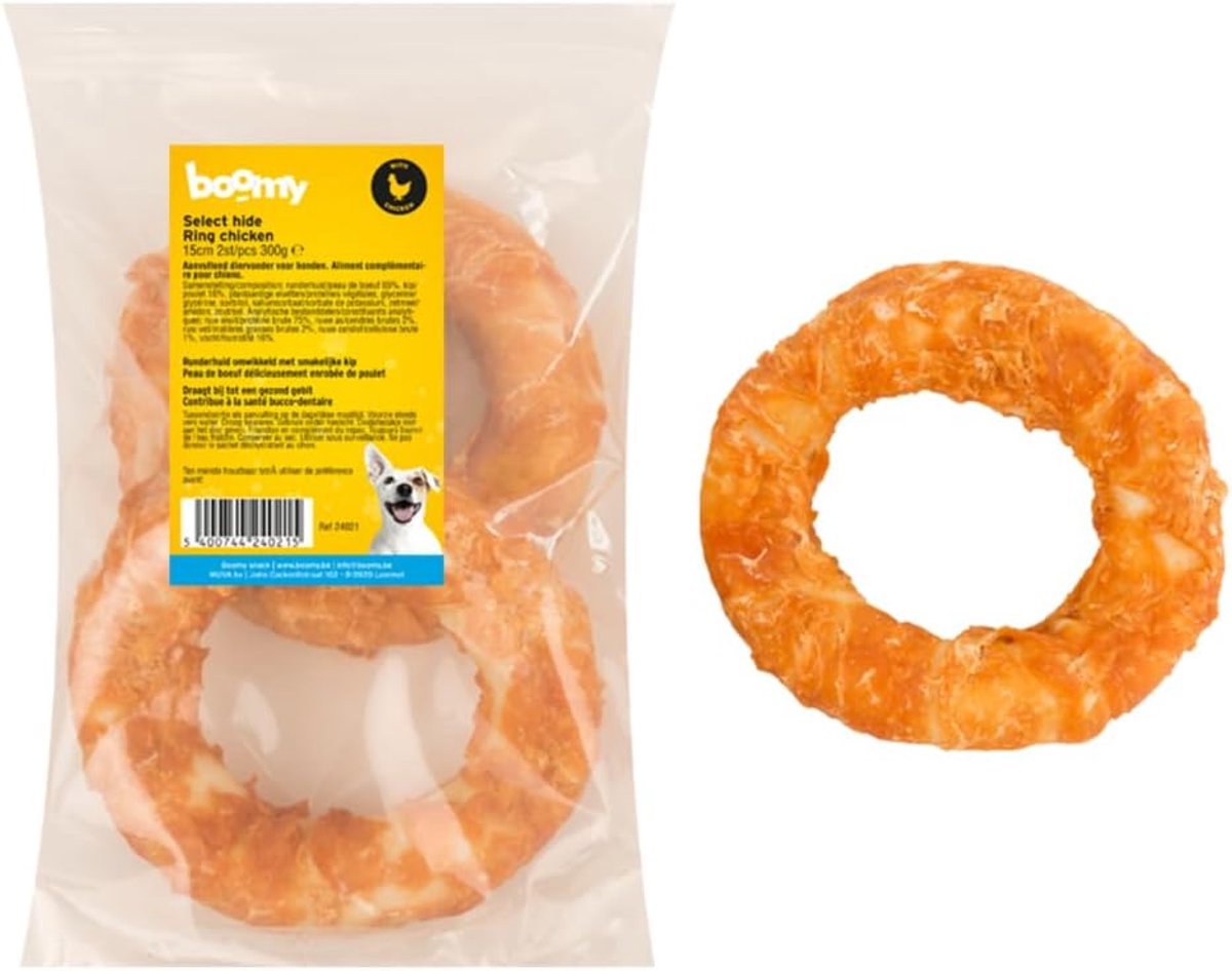 Hondenspeeltje - Ringvorm 15cm - Runderhuid met kip - Langdurig kauwplezier - ShopVlot