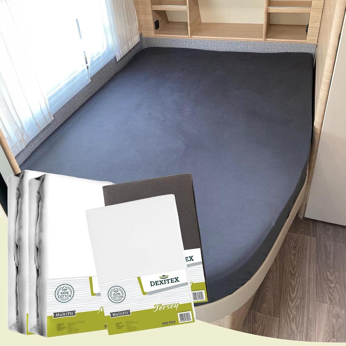 Fitted sheets Franse bed 4-delig - 2 Fitted sheets + 2 Matrasbeschermers - 100% Katoen - Comfortabel slapen in camper - ShopVlot