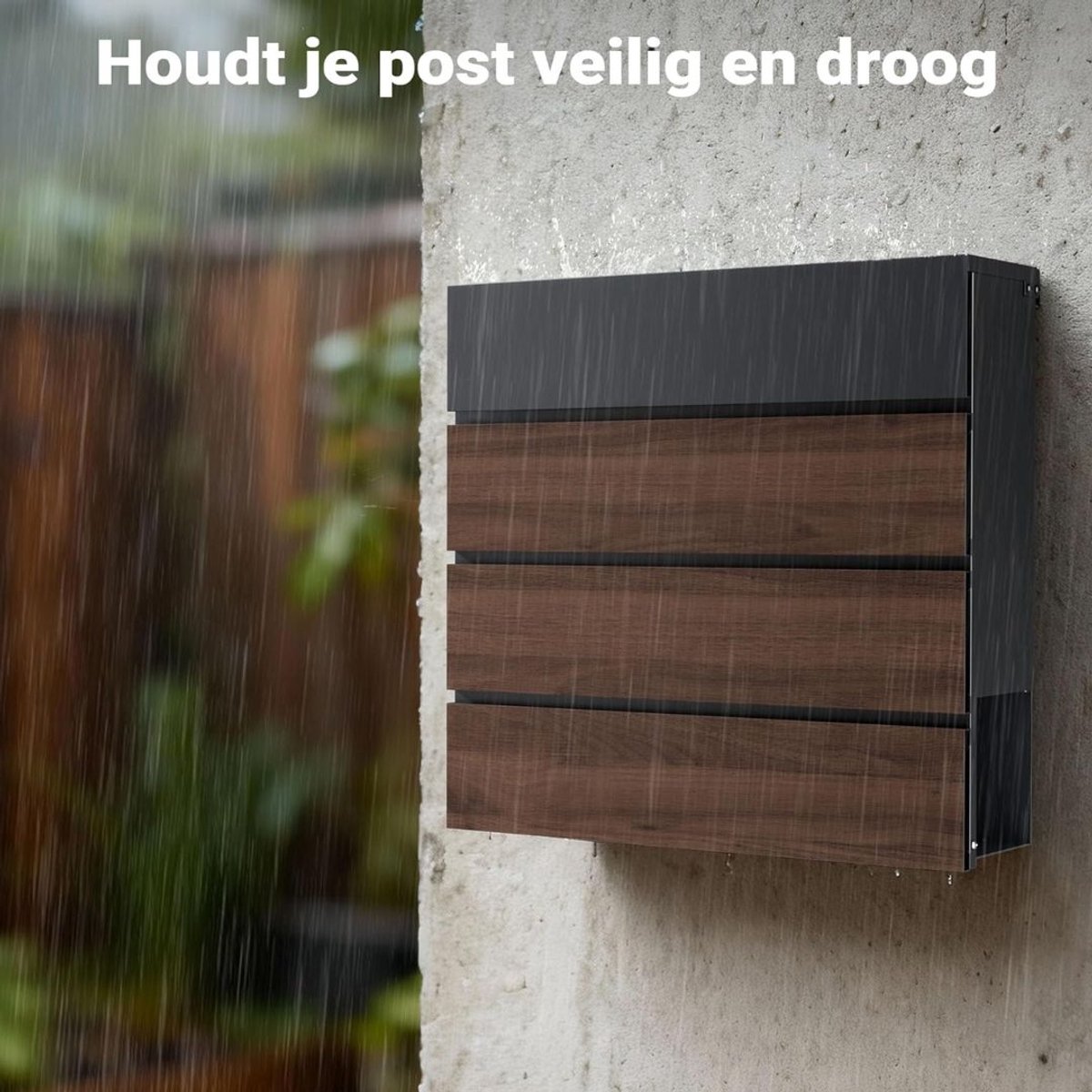 Lìon® Brievenbus op Paal – Vrijstaande Brievenbus voor Buiten – Postkast voor Tuin en Entree - Zwart/Bruin - 37cm x 13cm x 42