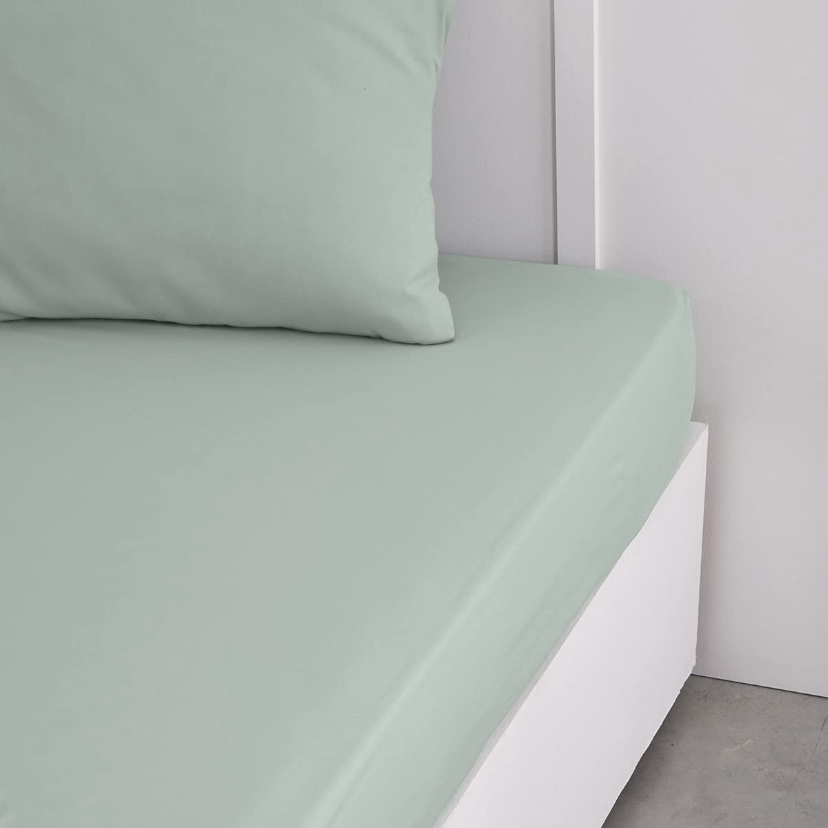 Hoeslaken 160 x 200 cm - 100% katoen - effen celadon - heerlijk zacht en ademend - ShopVlot