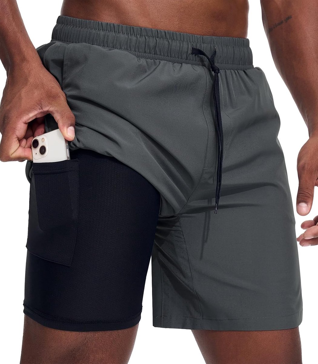 Heren sportshorts 2-in-1 - hardloopshorts met ingebouwde zakken - ademend materiaal - ideaal voor joggen - ShopVlot