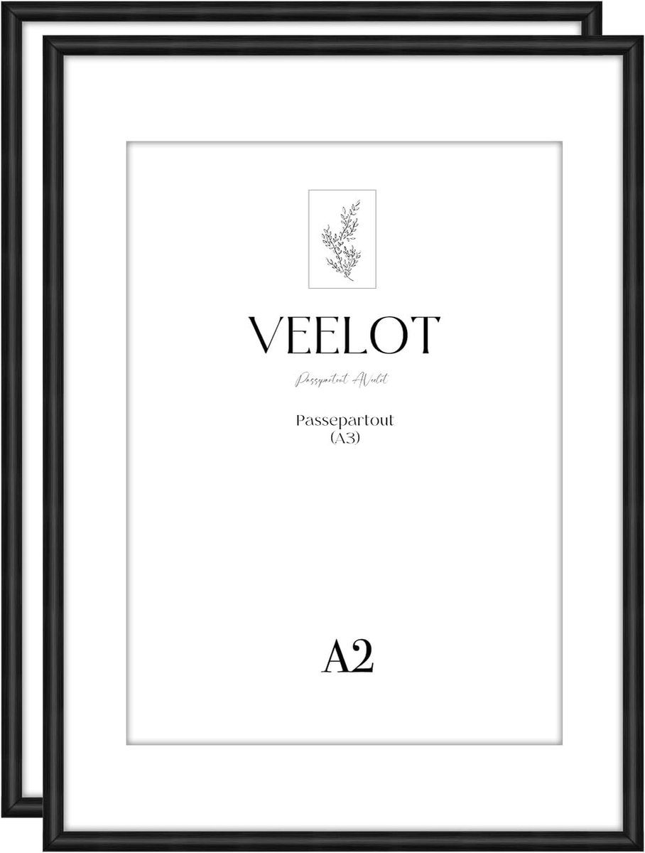 Fotolijsten DIN A2 42 x 59,4 cm - zwart aluminium - passe-partout 30 x 42 cm - ideaal voor foto's en diploma's - ShopVlot