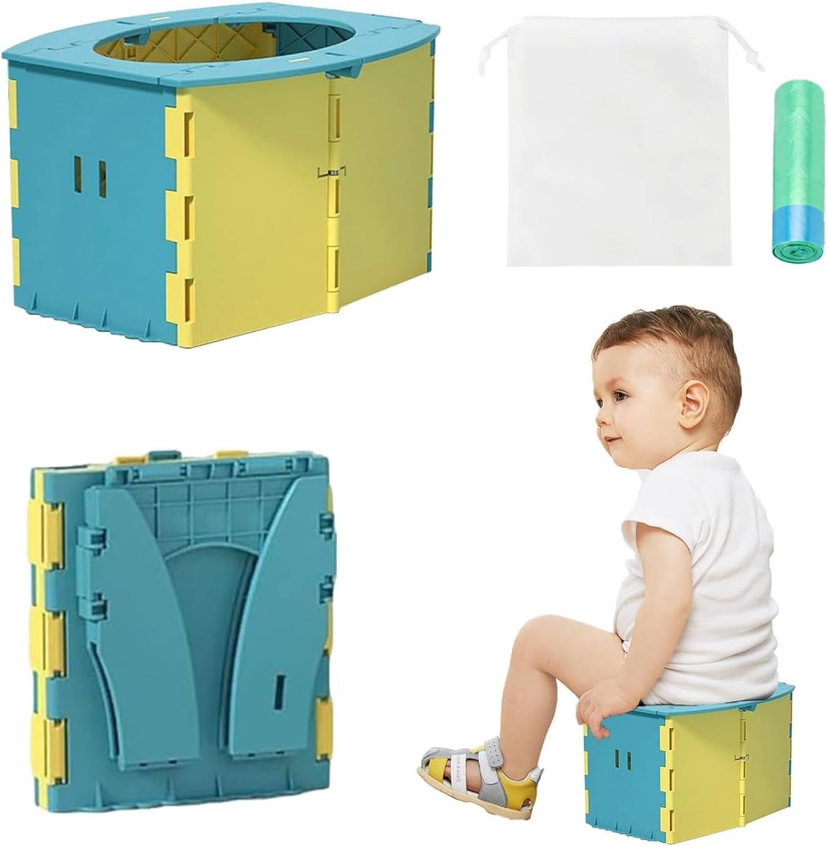 opvouwbaar potje voor kinderen - rotsblauw - draagbaar - ideaal voor onderweg - ShopVlot