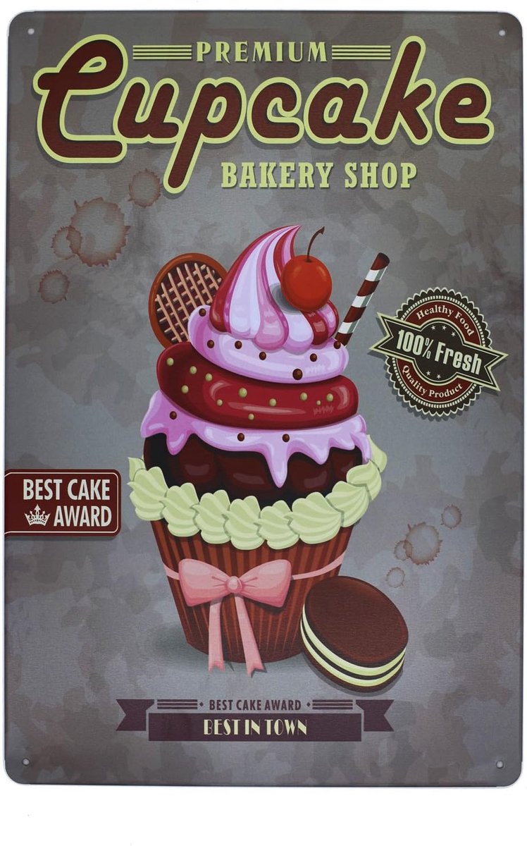 Hioni Cupcake Bakery Shop, metal plate poster, slogan art decoration vintage pr kitchen baking - ShopVlot