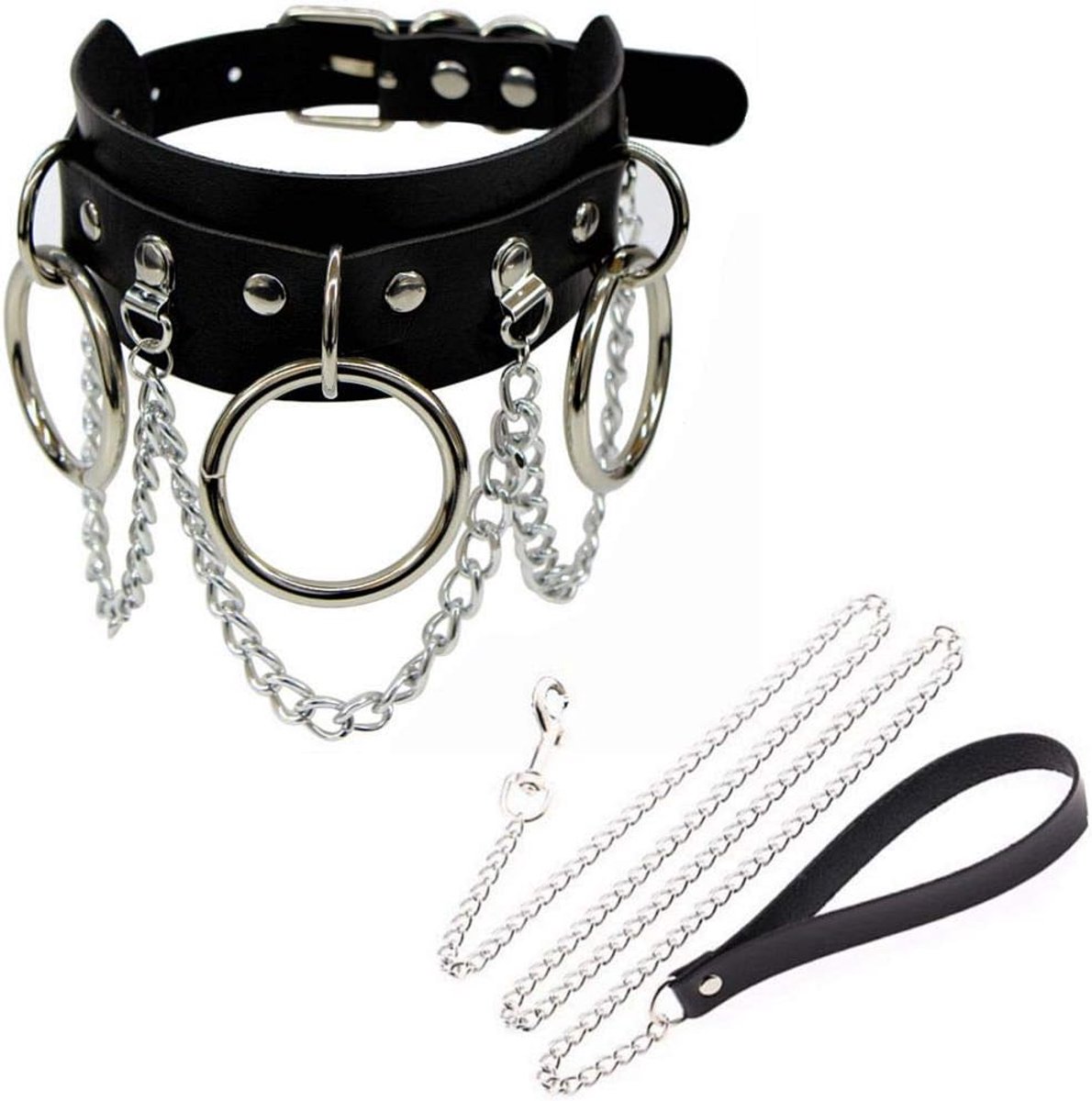 Wide leather choker necklace with strap necklaces O ring metal ring choker SM leather collar Gothic Punk Leather - ShopVlot