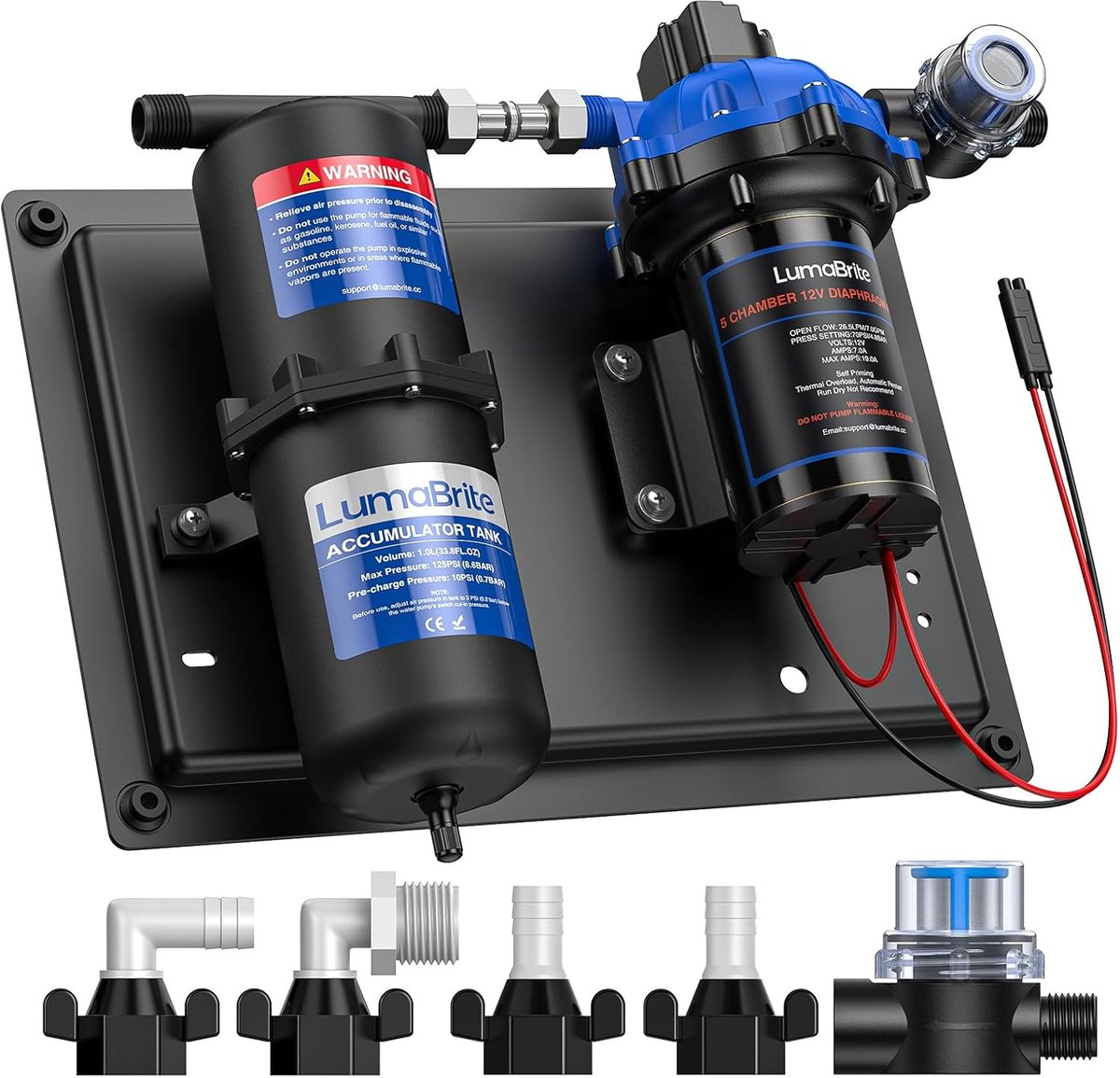 DC 12 V waterdruksysteem, waterpomp, 12 V membraanpomp, zelfaanzuigend, 7 GPM, 70 PSI en 1 l, 125 psi - ShopVlot