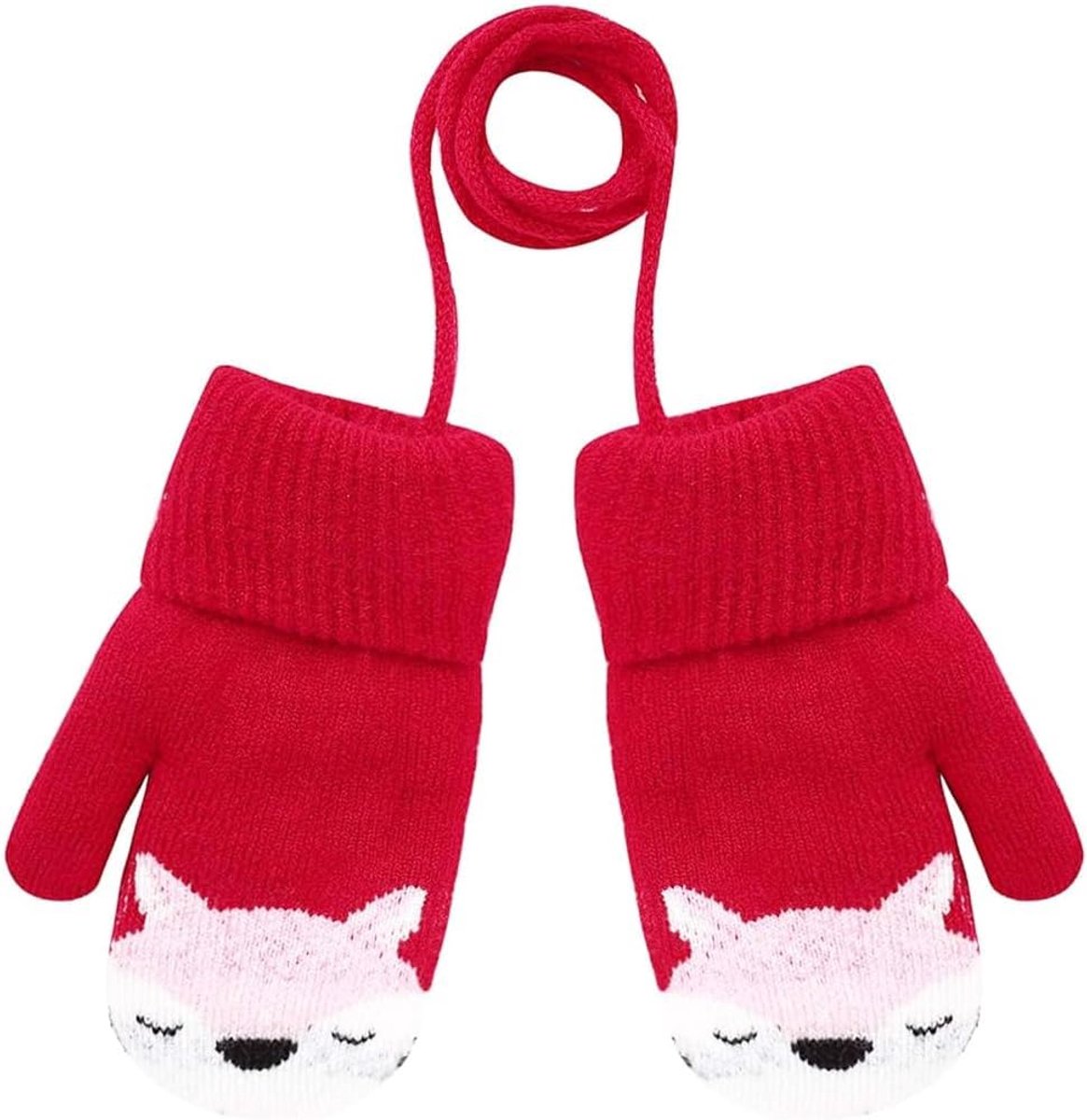 1 Pair Children's Knitted Gloves, Cute Fox Pattern, Baby Winter Gloves, Cartoon Children's Winter Gloves, Warm Fleece - ShopVlot