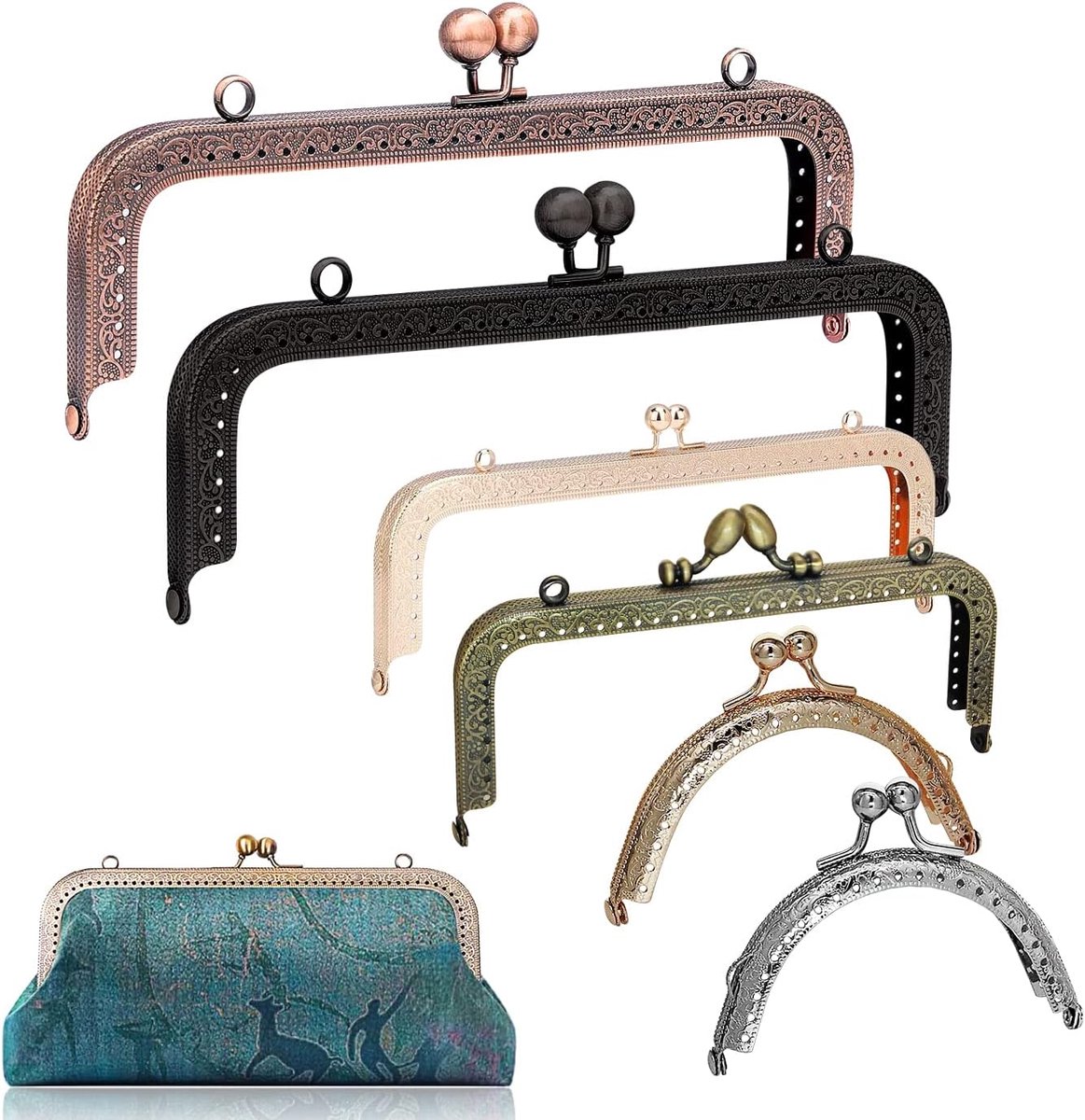 Purse Frame Closures, 6Pcs Metal Purse Frame Bag Clamp, Metal Kiss Closure Frame Vintage Purse Closures for DIY Purse - ShopVlot