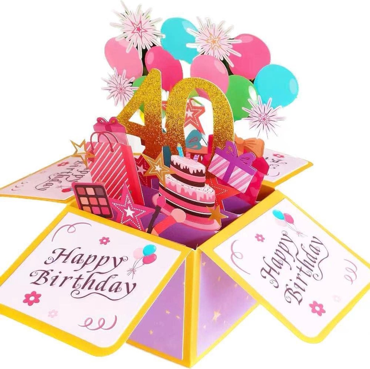 Deo Doo Birthday Card for 40th Birthday, 3D Pop Up Card for 40th Birthday, Happy Birthday Greeting Card with Envelope - ShopVlot