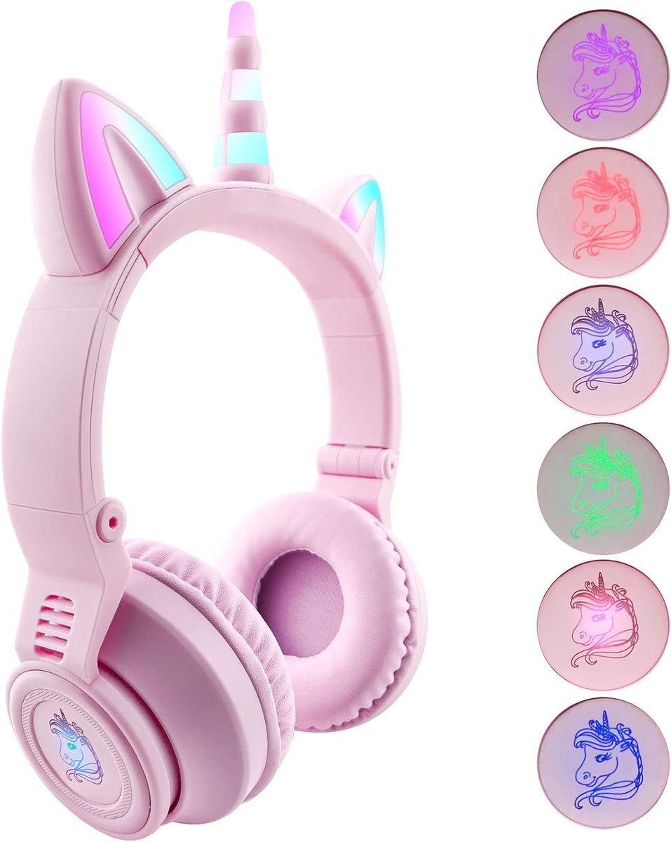Unicorn Headphones, Bluetooth Headphones for Girls Boys Laptop Tablet, LED Lighting Kids Headphones for Birthday - ShopVlot