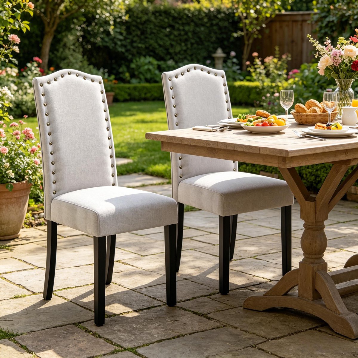 MODENUIT Eetkamerstoel - Hoge Rugleuning - Set Van 2 Voor Eetkamer, Keuken En Woonkamer - Hout - Lichtgrijs