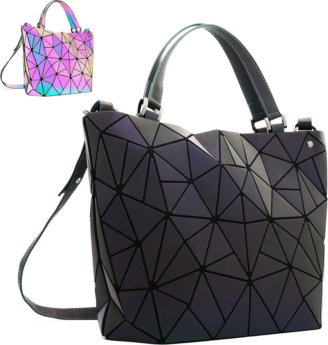Geometric Purse for Women Geometric Luminous Purses and Handbags Geometric Bags and Holographic Crossbody Bag, Large - ShopVlot